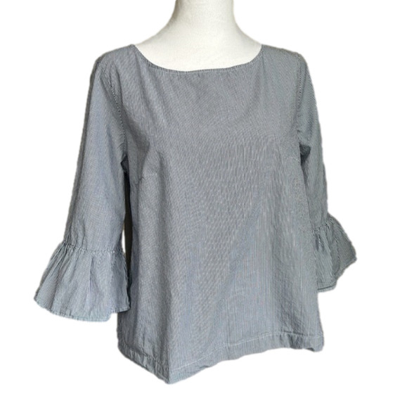 Madewell Blue and White Striped Bell Sleeve Top - Picture 1 of 6
